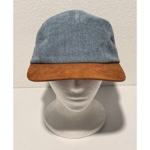ODDJOB Mens Chambray Denim 5 Panel Hat Cap Leather Bill Brim Strap Back One Size